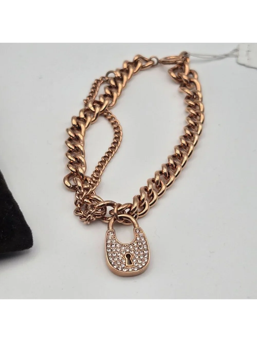 Michael Kors Rose Gold-Tone Padlock Chain Bracelet With Pave Crystals